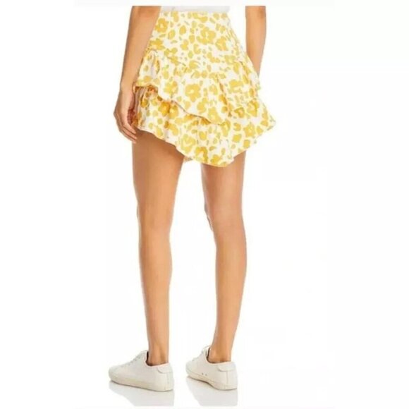 NWT Mother The Ruffle Dyed Floral Leopard Yellow Denim Mini Skirt Size 28 / 8 - Picture 3 of 11